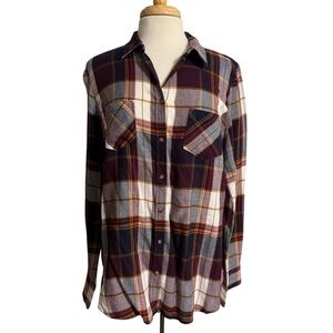 Merona Women’s Flannel Plaid Button Down Shirt size Large